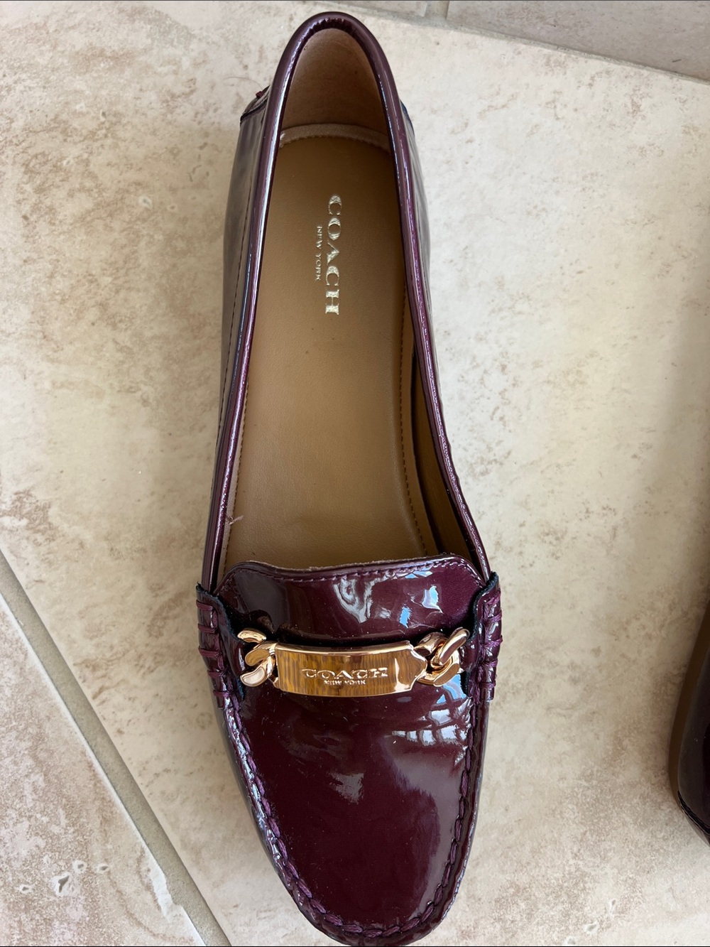 Coach women Burgundy Patent Leather Loafers - Picture 9 of 10